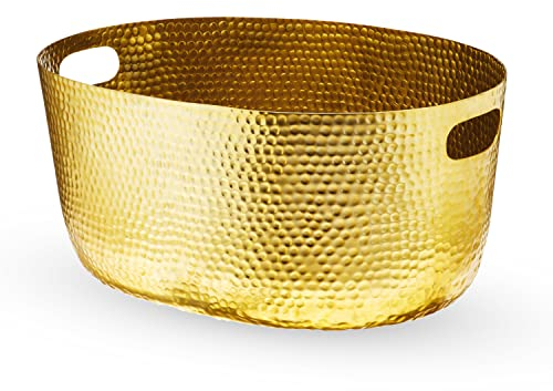 Twine Large Gold Hammered Bucket - Large Beverage, Wine, Beer & Beverage Bucket for Parties 12 Litre Capacity, Gold