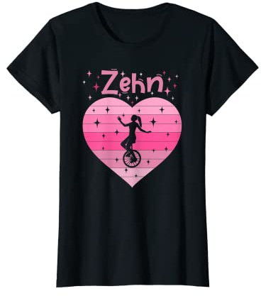 Mädchen Tochter Herz Einrad fahren 10. Geburtstag T-Shirt