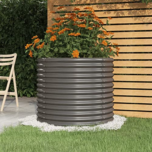 WIFESE Pot de fleurs - En acier revêtu par pulvérisation - 80 x 80 x 68 cm - Gris - Jardinière surélevée - En métal - Grand bac à fleurs d'extérieur - Pour jardin et lit de légumes