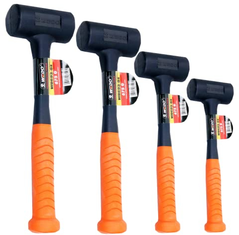 WEDO Gummihammer-Set, 4-teilig, 0,5 kg, 0,7 kg, 1,1 kg, 1,6 kg Fiberglasgriff, stoßfestes Design, maximale Dicke Schlagfläche