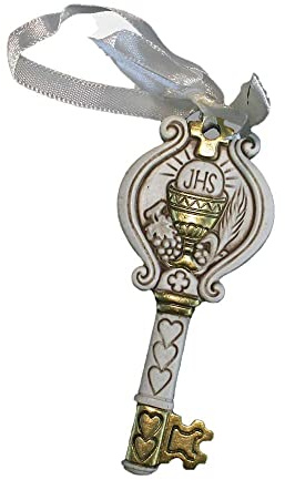 DLM33749 (Kit 12 Pezzi) Calamita Magnete Chiave Portafortuna con Calice Prima Comunione Cuori bomboniera