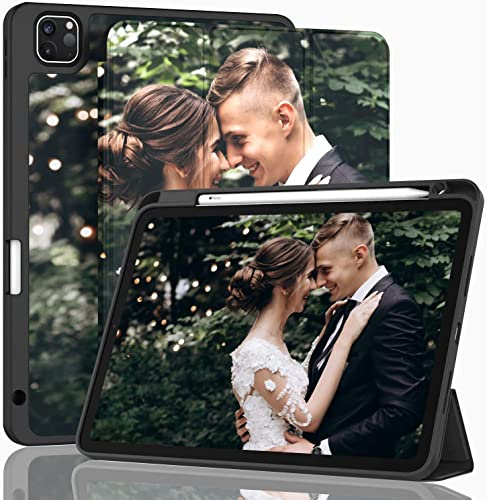 Sunrive Personalisierte hülle kompatibel mit iPad Pro 11 2022/2021/ 2020 (4/3/ 2 Generation) Benutzerdefiniert, Trifold Ständer Schutzhülle mit Stifthalter, Etui mit Eigenem Foto Bild Text.