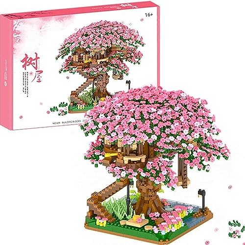Pasyru Mini Cherry Blossom Tree House Bonsai Building Kit, 2138 Pcs Mini Bricks Cherry Bonsai Tree Bricks Model Set, DIY Botany Collection Deco Gift, Gift for Teens and Adults