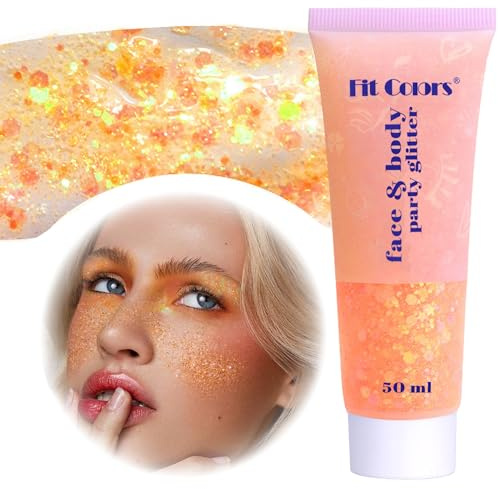 Gel de lentejuelas para cara y cabello, 50 ml líquido holográfico para maquillaje sirena, Navidad, Pascua, labios (naranja)