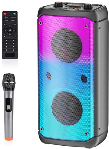 TAMPROAD Bluetooth Speaker, 80W Peak Wireless TWS Portable Outdoor Party Speakers with Subwoofer, Deep Bass, LED Colorful Lights, Loud Stereo Sound Boombox with Radio for Home, Camping, Travel