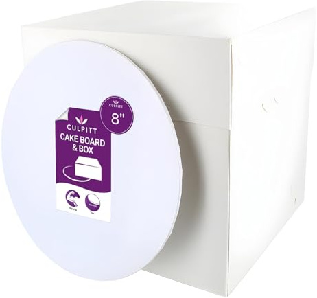 Culpitt 8 (20cm) White Masonite Board & Extra Tall Box Set | 4mm Extra Strong Board, 8 x 8 x 8 Easy To Assemble Box, Transport Combo, For 6 Tiered, Tall, Decorated Birthday Cake