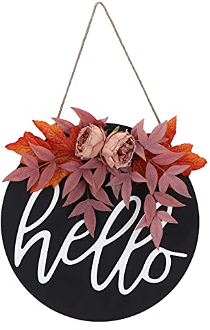Verdant Touch Holzschild mit Aufschrift Welcome Wooden Door Lisg Thanksgiving Wreath, Holzschild zum Aufhängen, Willkommensschild, Kranz, Lisg, Heimdekoration, Ahornblume