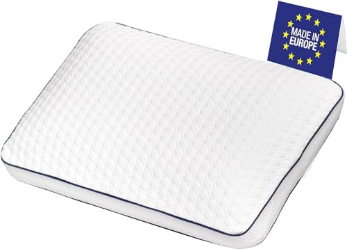 SLEEP COMFY Premium nackstödskudde med överdrag, Visco minnesskumkudde, Oeko-TEX-certifierad, ergonomisk, ortopedisk nackkudde, huvudkudde, sovkudde för att sova på magen, sidosovare