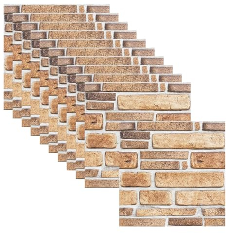 Aupawdy 10 Stück Steinwand Selbstklebend Platten Tapete Steinoptik 3d Selbstklebende Wandpaneele für Möbel Wandtür Wasserdicht