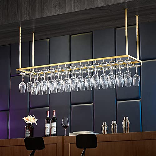 EsEntL Deckenregal Hängendes Weinglasregal Umgedrehter Weinaufbewahrungshalter mit Kelch-Stielglasregalen für Unterschrank, Küche, Bar, höhenverstellbar (Größe: 120 x 35 cm)