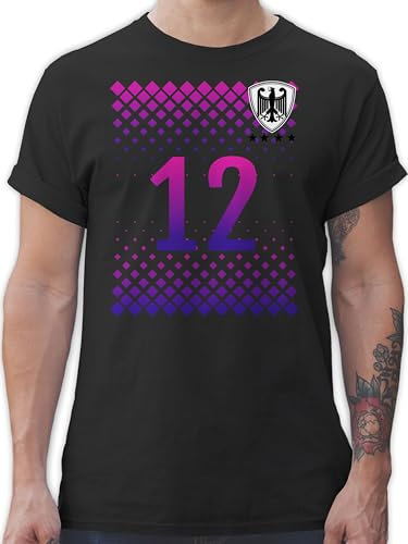 T-Shirt Herren - Fußball EM WM - Deutschland Trikot Fussball German 12. Mann Nummer - XXL - Schwarz - nationalmanschaft 2024 Euro Tshirt Europameisterschaft deutsche Team Shirt fussballtrikot
