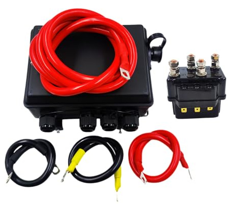 SPJIUQI Relais solénoïde de treuil 12 V 500 A avec boîtier de commande pré-câblé et solénoïde 500 A pour VTT, UTV, SUV, Jeep 4 x 4, véhicules 12 V et remorque