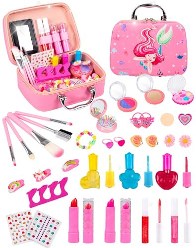 Schminkkoffer für kleine Künstler, Prinzessinnenetui mit waschbarer Kosmetik, lustiges Set für Mädchen im Alter von 3, 4, 5, 6, 7, 8, 9 Jahren. Ein bezauberndes Geschenk.
