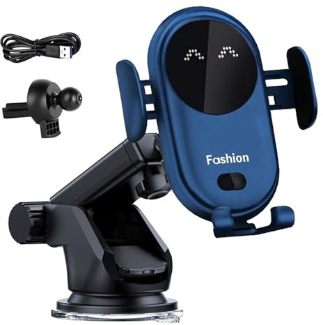 Intelligentes Auto-Drahtlos-Ladegerät Handyhalter, Handyhalterung Auto mit Ladefunktion, 360° Drehbar Armaturenbrett Kabelloses Ladegerät, Automatische Klemmung Handyhalter für Auto (Blau)