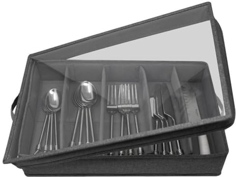 Aorwh Rangement des Couverts et Ustensiles - BoîTe de Rangement pour Argenterie avec SéParateur RéGlable, éTui de Rangement pour Couverts à 5 Compartiments