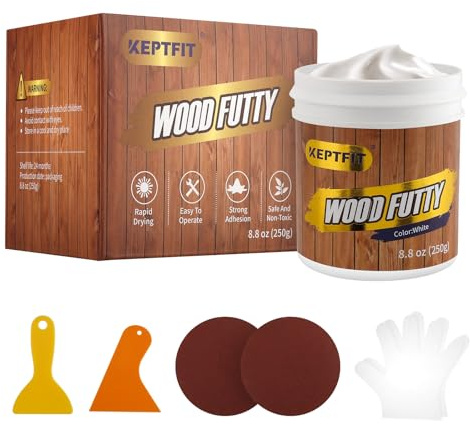 White Wood Filler - 9.87oz Paintable & Stainable Woods Repair Putty for Furniture - Quick Repair for Broken & Defective Wood (White)