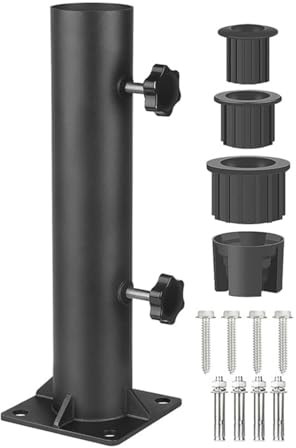 Fuikupe Sonnenschirmständer, Metall Schirmständer Sonnenschirm Stange Universal Sonnenschirm Hülse Stände mit 4 Reduzierring(31/39/49/55mm) für Granit Eisenplatte Zementplatte