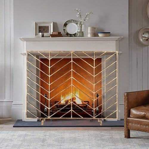 HACSYP Pare-feu décoratif – Grille de Protection Contre Les étincelles for cheminée de Salon, écran de cheminée en Maille de Fer forgé à Panneau Unique, for Enfant, bébé, Animal de Compagnie Ouvert