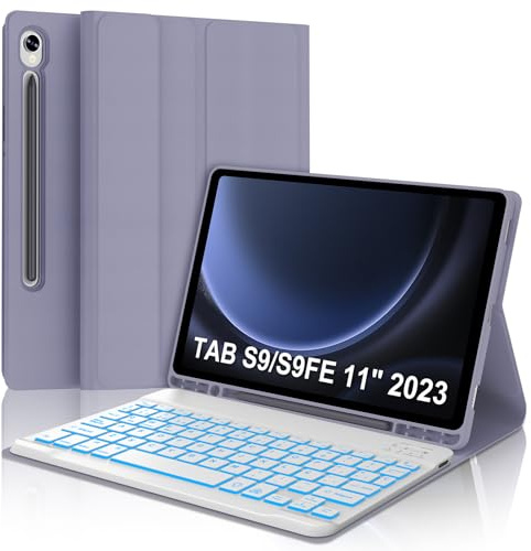 SENGBIRCH Teclado para Samsung Galaxy Tab S10 FE 10.9, Funda Teclado Galaxy Tab S10FE 2025, España Ñ Bluetooth Retroiluminación Keyboard para Samsung Tablet S10FE/S9FE 10.9 Pulgadas, Viola