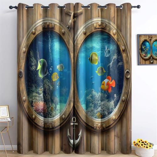 Cortinas opacas estampadas con ojales estilo vintage, ojos de buey en estilo retro, opacas, térmicas, aisladas, para dormitorio, salón, 245 x 280 cm (alto x ancho)