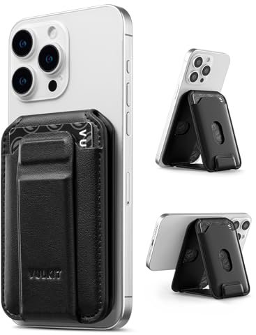 VULKIT for Magsafe Wallet Magnetic Card Holder for Phone Case Card Wallet RFID Blocking with 3 Card Slots & Phone Stand for iPhone 16/15/14/13/12 Series, Black