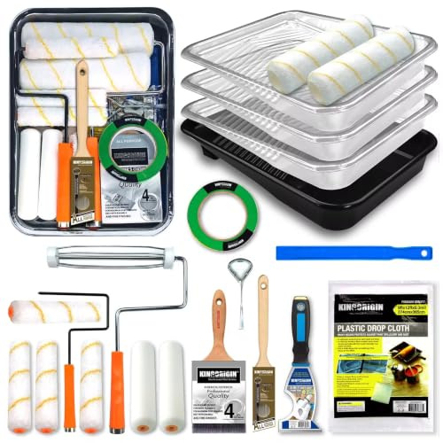 King Origin 20 Piece Paint Roller Kit, Paint Roller Covers 9-inch & 6-inch, Paint Brush, Paint Tray Liners & Accessories | Interior Painting Supplies for Walls & Ceiling | Paint Kit for House
