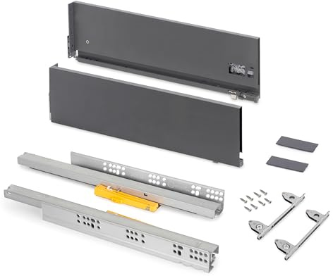 Emuca - Cajones extraibles para cocina Vertex Push Sincro con regulación 3D, H 178mm, 40kg, profundidad 500mm, Acero, Pintado gris antracita