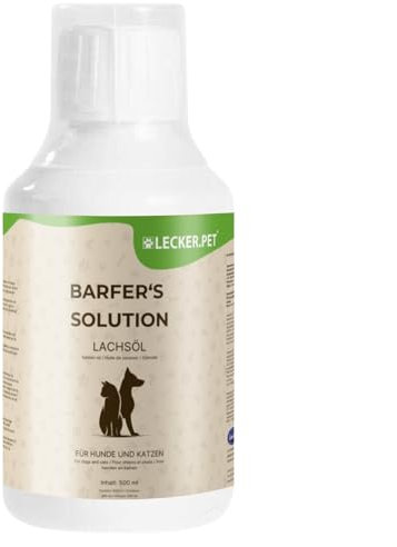 Lecker.Pet® 6 x 500 ML Barfer's Solution 100% Huile de Saumon pour Chiens & Chats | Acides Gras Essentiels | Complément nutritif pour Aliments pour Chiens & Chats | Fabriqué à partir de Saumon Frais