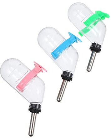 HANABASS Hamster Drinking Fountain and Automatic Leak-proof Water Feeder 60ml 3pcs Set Blue Pink Green with Water Plug for Rabbits Chinchillas and Small Pets Random Color