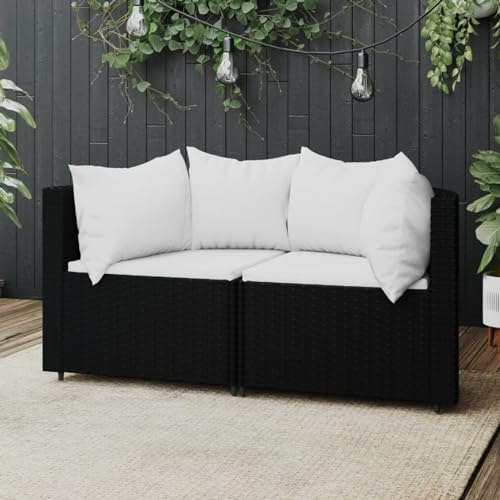 Xichuzi Garten-Ecksofas mit Kissen, Lounge Gartenmöbel, Gartenlounge, Balkon Lounge, Loungemöbel, Sitzecke Balkon, Sitzlounge Garten, 2 STK. Schwarz Poly Rattan