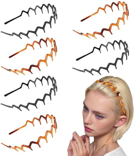 Zick-Zack-Stirnband für Damen und Mädchen, gewellter Haarkamm, Kunststoff, Zick-Zack, schwarzer Kunststoff, Haifischzahn, Haarkamm, harte Stirnbänder für Damen, Herren, Mädchen, 6 Stück