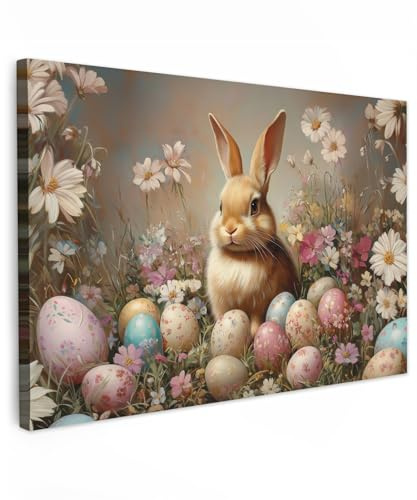 MuchoWow© Bilder Groß XXL Wohnzimmer Deko Modern Wandbild Kunstdruck | 120x80 cm - Leinwand Bild Schlafzimmer über Bett Room Decor Geschenke Osterhase - Frühling - Ostereier