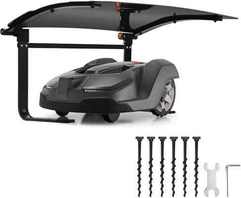 Eikuavons Mähroboter Garage - Überdachtes Carport mit Dach für Rasenmäher, Witterungsbeständig 73 x 57 x 40cm, Material Metall+Kunststoff
