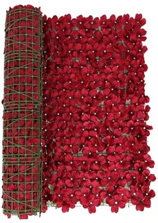 Künstlicher Zaun, Blätter, Balkonschutz, Gartenzaun, Simulationspflanze, Kirschbaum, Geländer, Dekoration (Schwarz/Rot, 50 x 3 m)