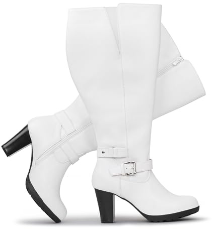 Chicblooms Bottines à talon haut pour femme - Grande taille - Tige extra large - Avec boucle de cheville