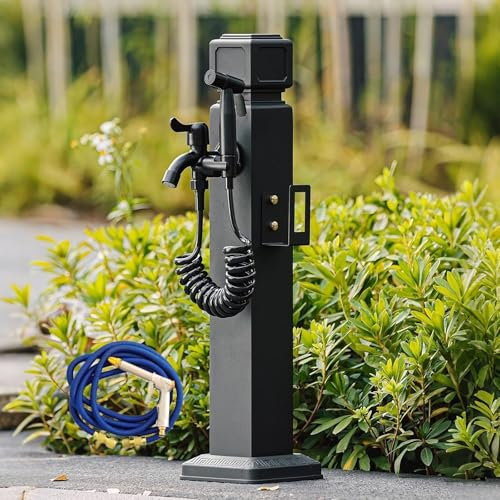 Fuente de Agua Grifo con Soporte Manguera Columna de Agua para jardín con Grifo Tubería de Agua Anticongelante para Exteriores, para Riego Lavado(60cm/23.6in)