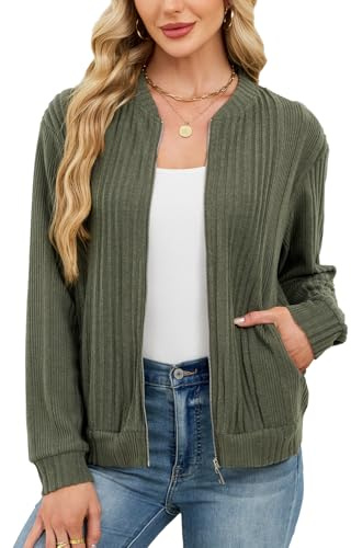 Syphiby Womens Zip Up Cardigan for Women Casual Lightweight Jackets Fashion Loose Knitted Sweater with Zipper Fall Tops Long Sleeve Sweatshirts Autumn Winter Tops