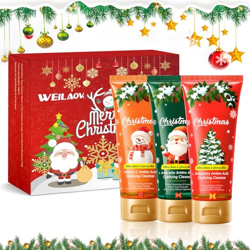 Geschenkset Frauen Weihnachten, Gesichtsreiniger Weihnachten, Geschenkset Weihnachten, Face Wash Women 3 PCS——Vitamin C, Avocado, Erdbeere, Freundin, Kollegen, ölige Haut Empfindlich