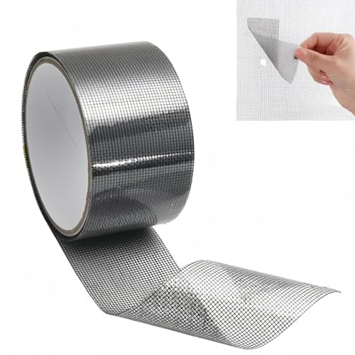 Alfven Nastro di Riparazione per Zanzariera, 50 mm x 2 m Autoadesivo in Fibra di Vetro Nastro Adesivo per Riparazione dello Schermo per finestre e zanzariera (Grigio)