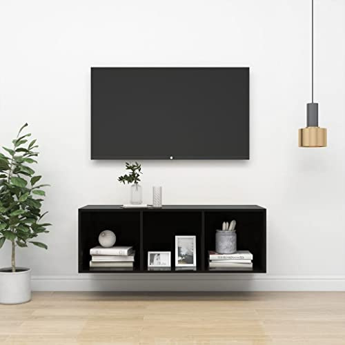 WKIEQACO Meuble TV mural en bois laqué noir brillant 37 x 37 x 107 cm