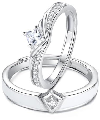 Anillo 925 hombre, anillo de plata ajustable, corona regalo de cumpleaños para mujer, Ajustable, Plata 925/1000, Cubic Zirconia