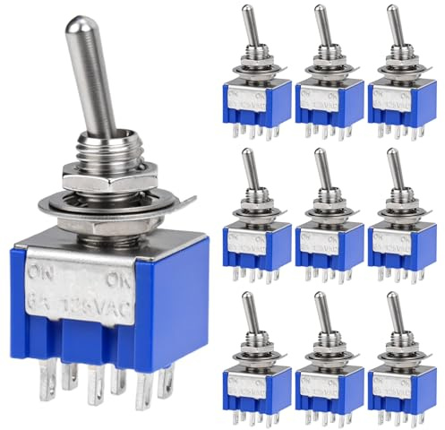 QWORK® 10 Stück MTS-202 Kippschalter DPDT 2 Positionen EIN-EIN, 6-polig, AC 125 V 6 A