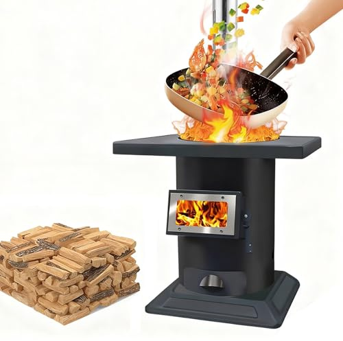 Wood Burning Stove with Chimney Camp Stove Smokeless Cooker for Indoor Outdoor Heating Cooking for Tent, Courtyards, Shelter, Multi-Fuel Compatible