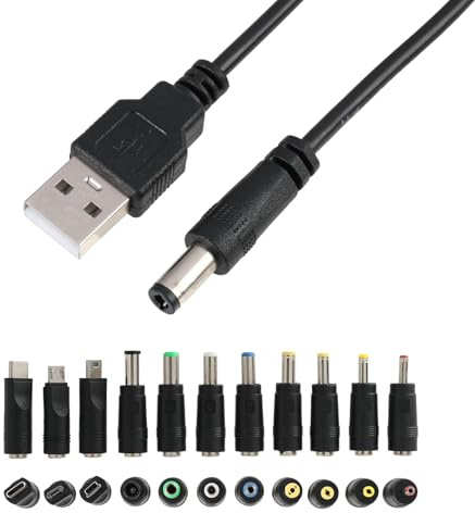 11-In-1 USB to DC Power Cable, 1M 5V USB to DC Cable with 11 Connectors (Type C, Mini USB, Micro USB, 3.5x1.35mm, 4.0x1.7mm, 4.8x1.7mm, 5.5x1.7mm, 5.5x2.5mm, 6.3x3.0mm, 6.4x4.4mm)