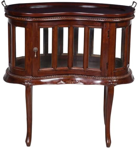 Biscottini Comodino vintage 72x45x80 cm - Tavolino Bar con vassoio - Comodino legno Soggiorno - Tavolino Retrò Fagiolo - Mobiletto Vetrina con anta Salvaspazio