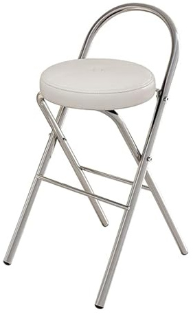 Sgabello da Bar Pieghevole, Seggiolone Imbottito Rotondo Pieghevole Portatile, per Colazione, Cucina da Ufficio, Sgabelli da Bar(White,65cm/26in)