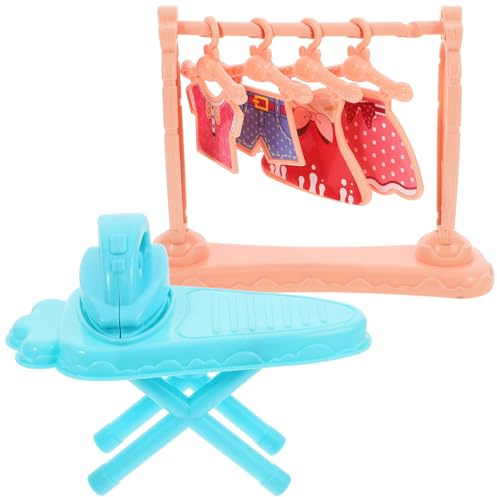 BESTonZON Miniatur Bügeleisen und Kleiderständer Satz Puppenhaus Möbel Dekoration Leichtes Kleiner Bügeltisch Modell für Kinder Kreatives Puppenzubehör Platzsparend für Spiel