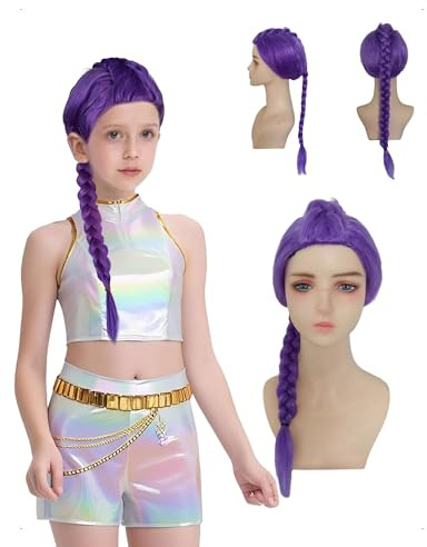SanKristo Demons Peluca Morada, Peluca de Cosplay para Niños Hunter Morado, Pelucas Largas Trenzadas Moradas Realistas, Purple Wig Trenzada, para Disfraces Anime Cosplay, Fiestas, Carnaval (R-u-m-i)