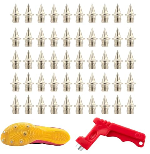 YUVKIN Juego de 50 clavos de punta, clavos atletismo 6mm, resistentes de campo traviesa para saltar, correr, senderismo, pista, puntas de repuesto para zapatos de atletismo con llave de punta (6 mm)