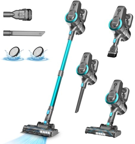 Akku Staubsauger, 28000Pa/175W/55Min Staubsauger Kabellos, Anti-Tangle-Bürste und Selbststehend, Ultraleichter Handstaubsauger akku vacuum cleaner Stielstaubsauger für Teppichen, Hartboden, Tierhaare